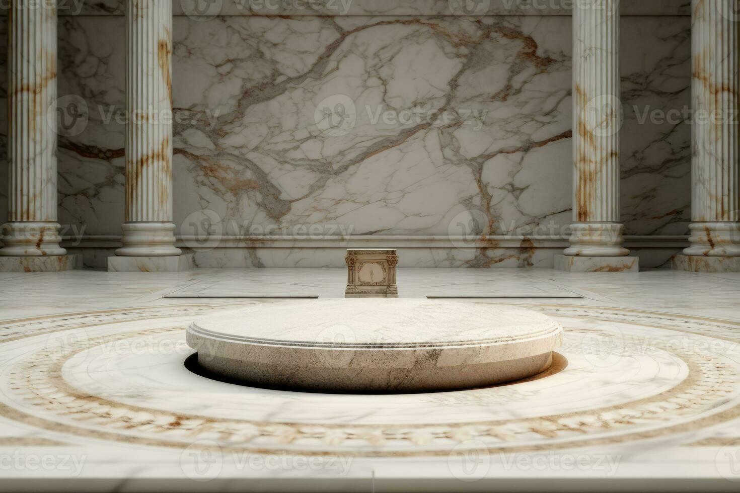 ai generativ Foto av en marmor podium i gammal byggnad för produkt presentation