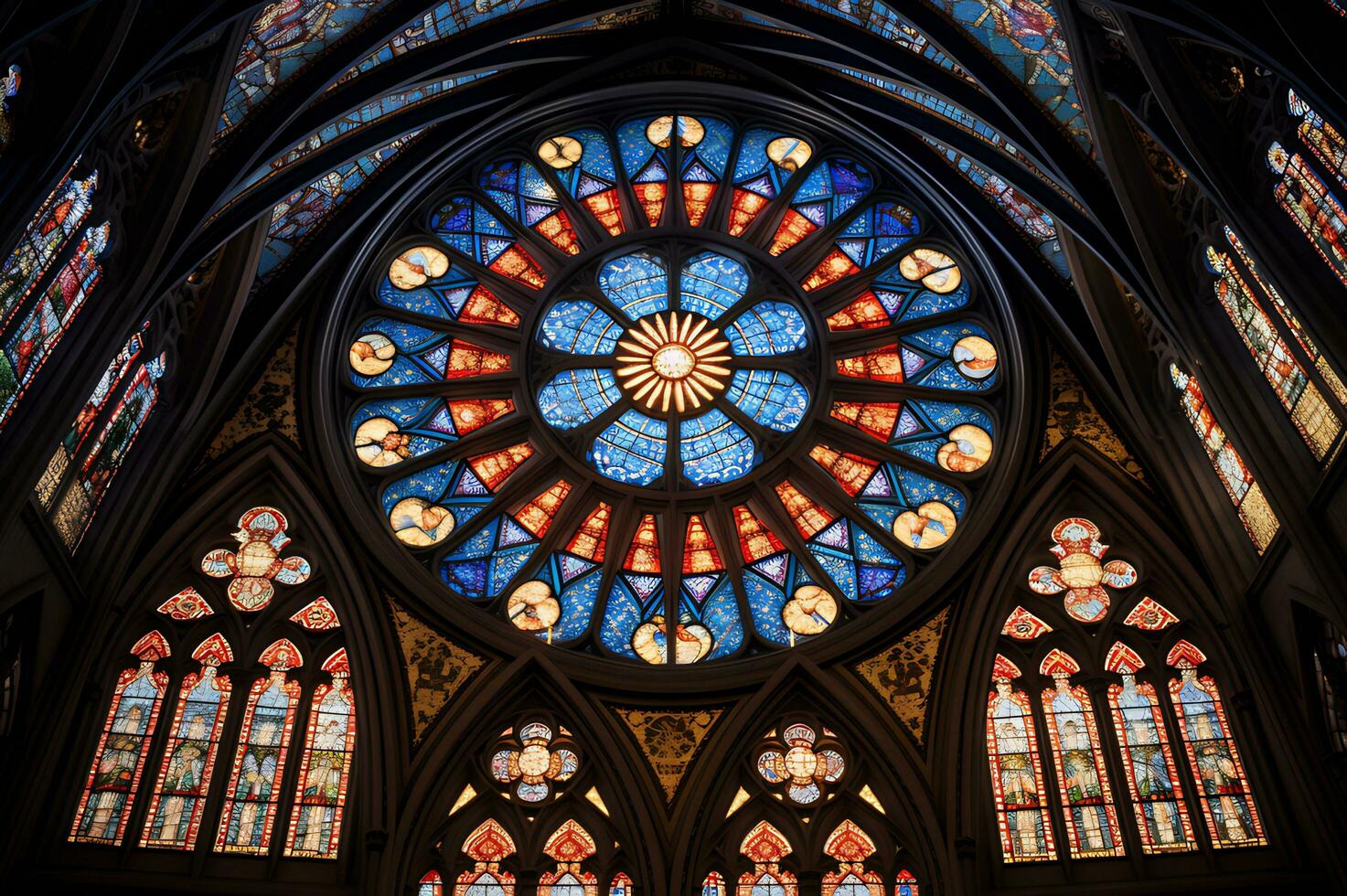 se av gotik katedral färgade glas ai generativ foto