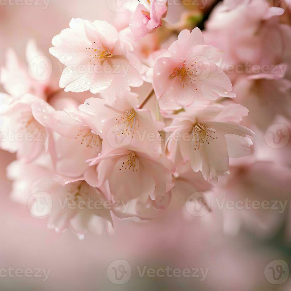 körsbär blommar försiktigt regn ner, målning de värld i rosa och vit ,ai genererad foto