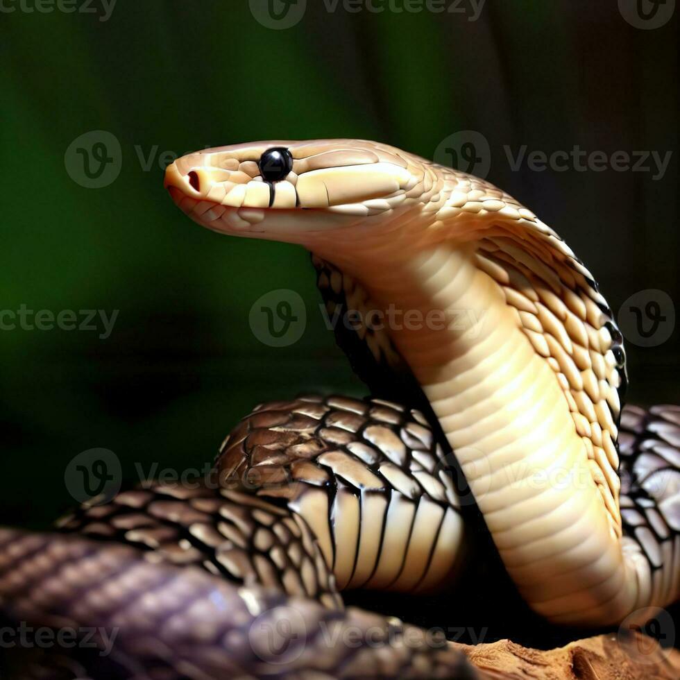 närbild av de svart mamba ställer ut dess elegant och farlig utseende ,ai genererad foto