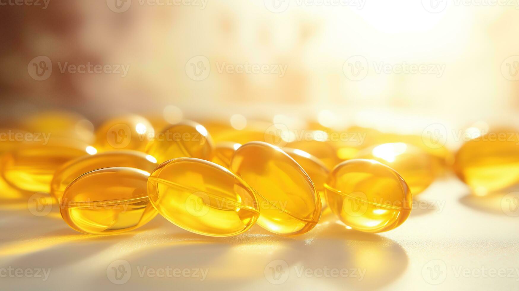 transparent gul vitaminer på en ljus bakgrund. vitamin d, omega 3, omega 6, mat tillägg olja fylld fisk olja, vitamin en, vitamin e, linfrö olja. foto