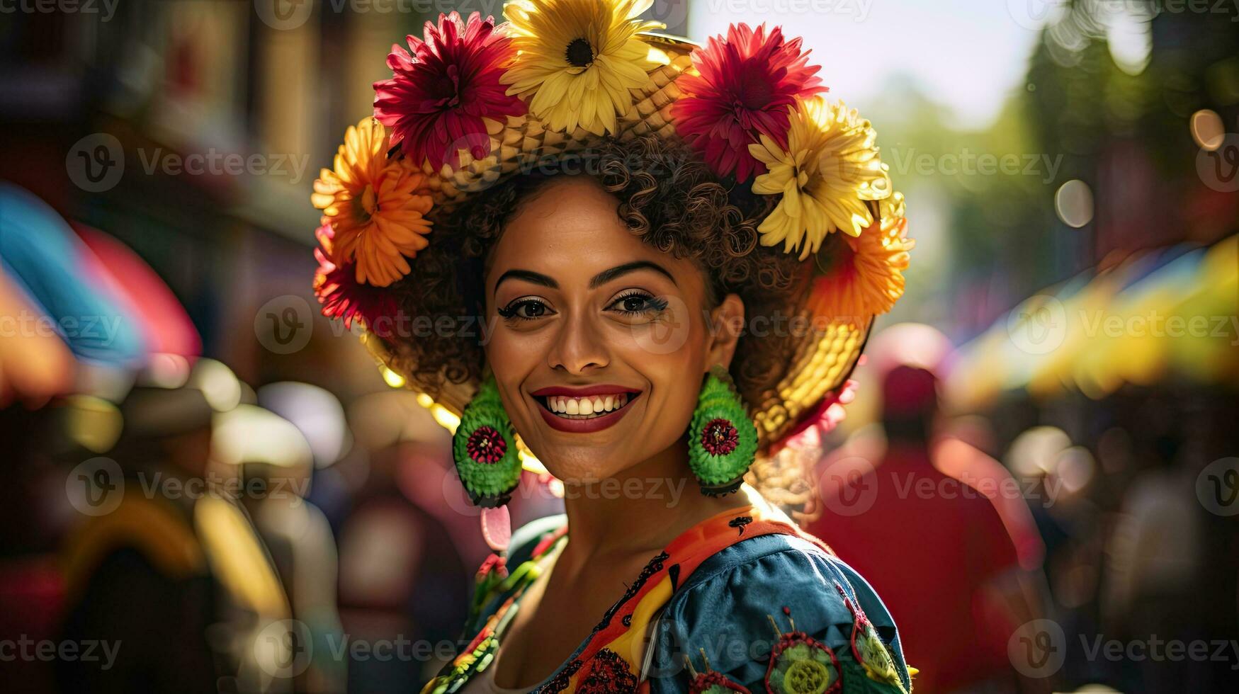 skön kvinna med kostym i de karneval ai generativ foto