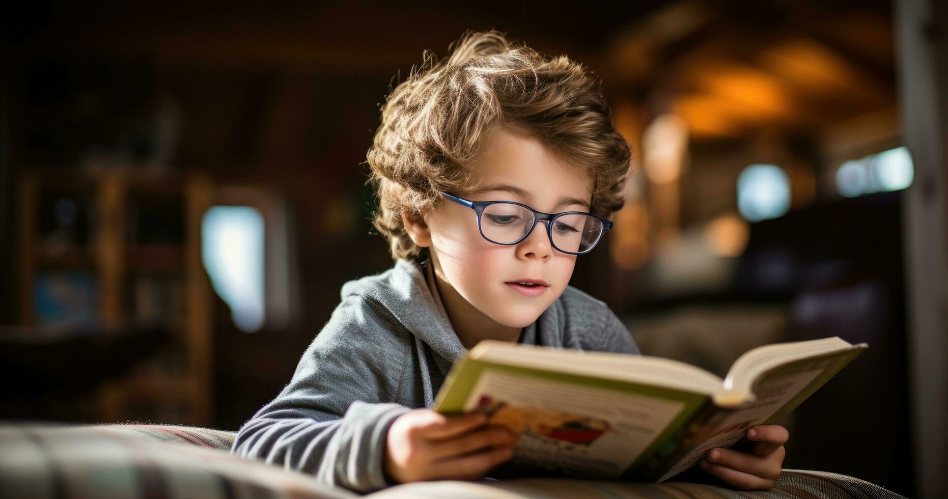 barn som läser en bok foto