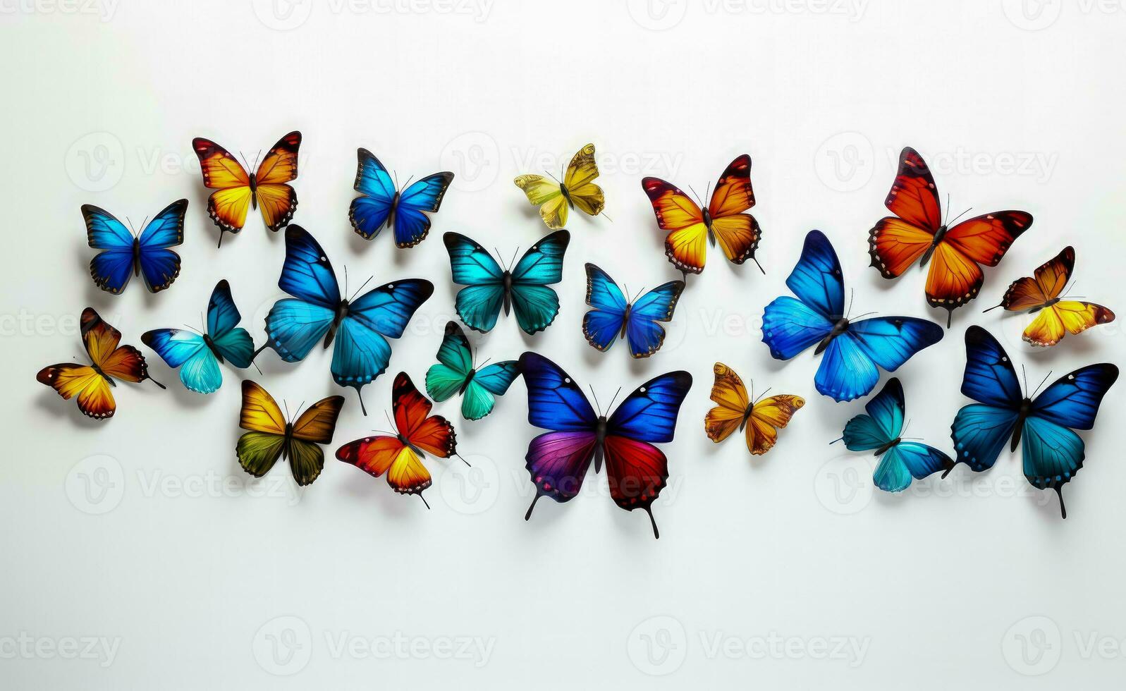 fjärilar graciöst fladdra på en ren vit bakgrund foto