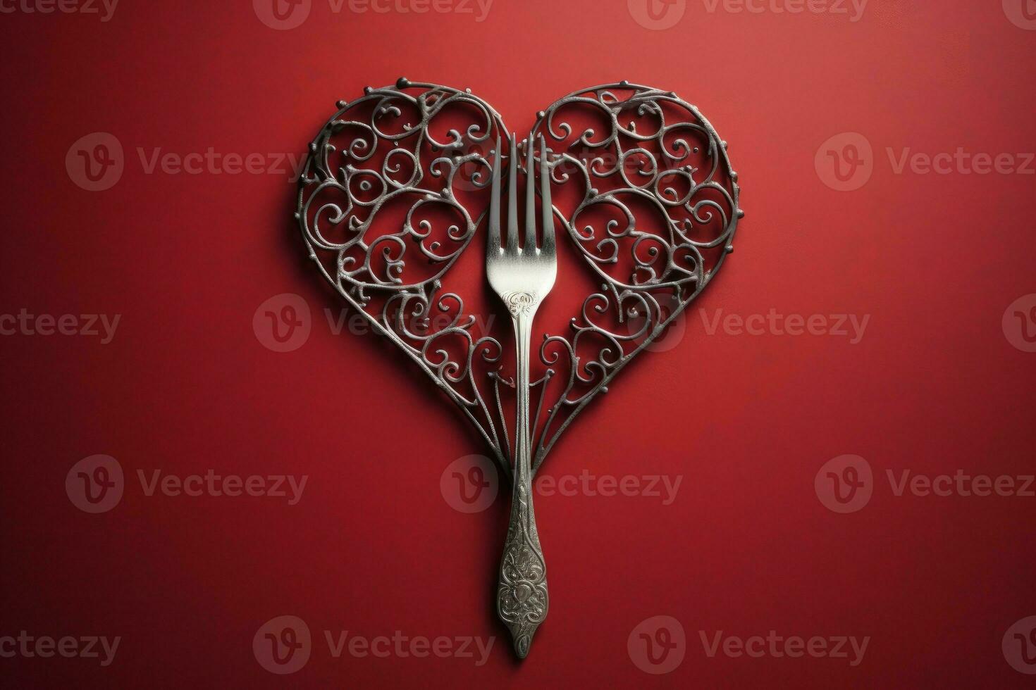 nyckfull gafflar hjärta valentine maträtt. generera ai foto