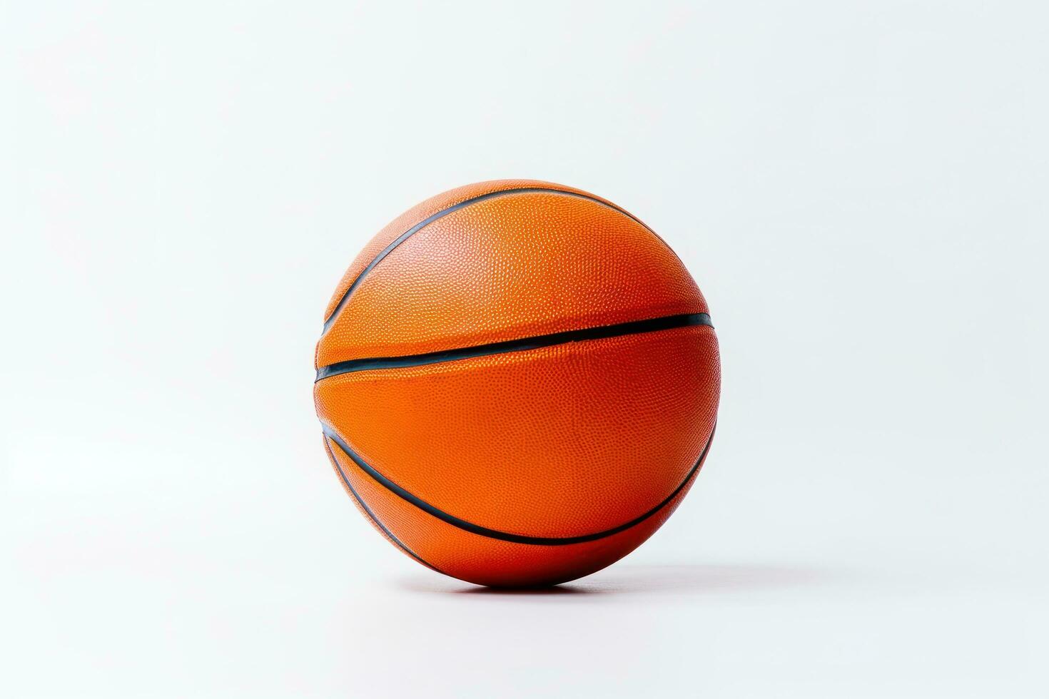 en basketboll boll är Sammanträde på en vit yta ai genererad foto