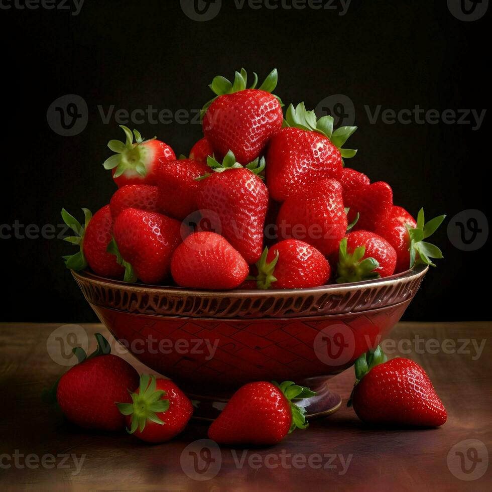 skål med färsk skära jordgubbe. hög kvalitet. ai generativ foto