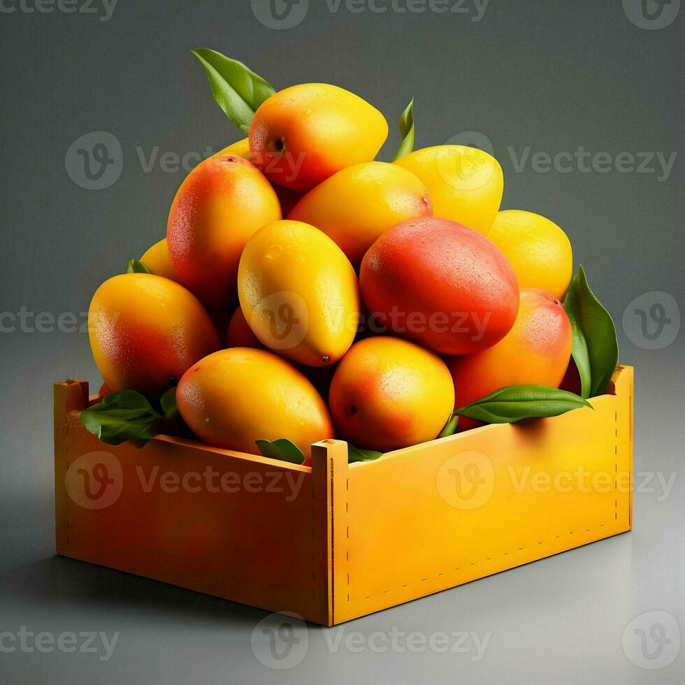 mango i en visa låda för försäljning. hög upplösning. ai generativ foto