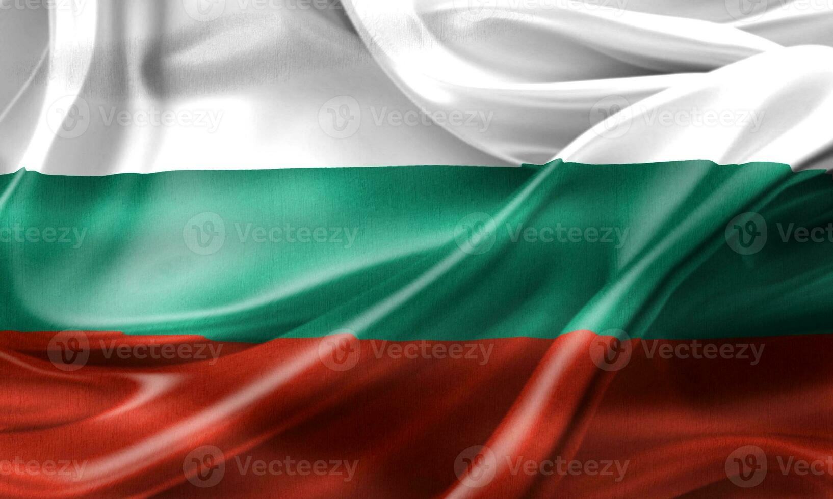 Bulgariens flagga - realistiskt viftande tygflagga foto
