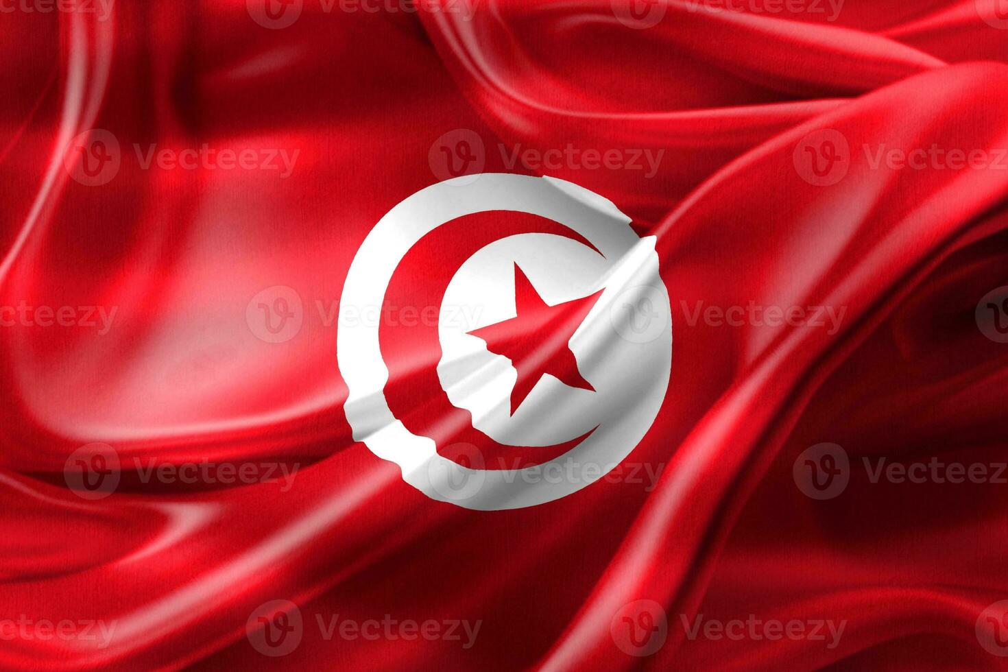 3D-illustration av en tunisien flagga - realistiska viftande tyg flagga foto