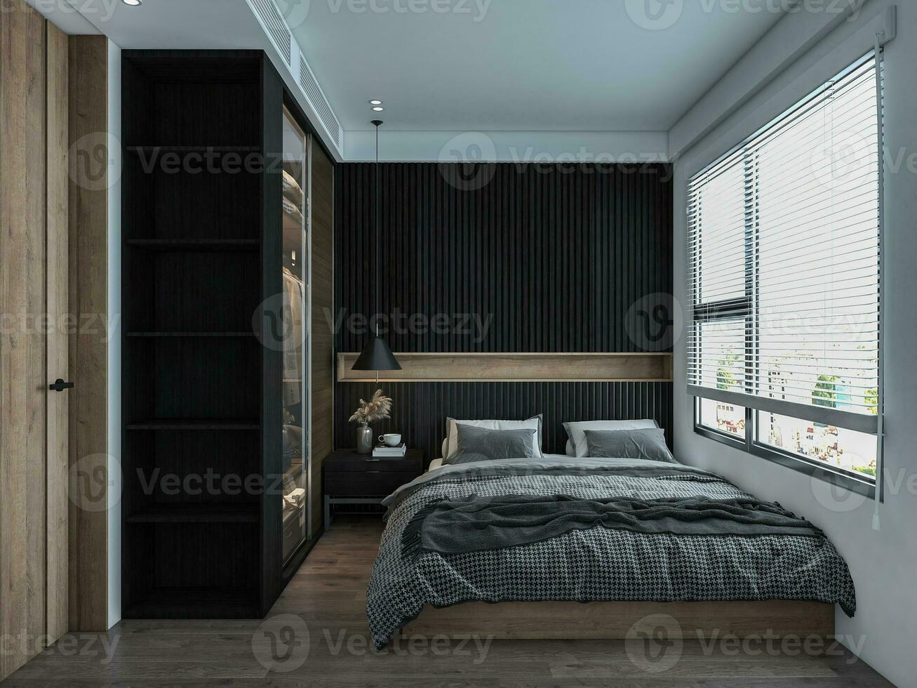 de hemligheter till en eleganta och modern sovrum interiör 3d tolkning foto