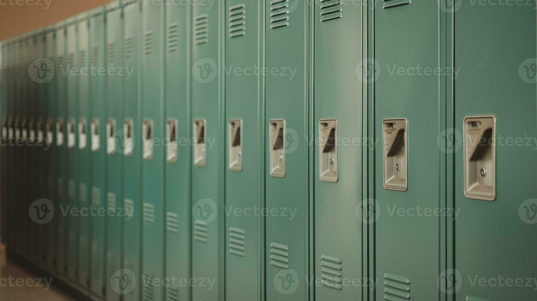 generativ ai, rad av hög skola förvaringsskåp i de hall, skåp rum foto