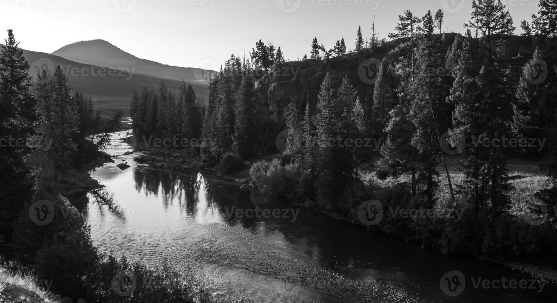 Yellowstone River vid soluppgång nära Yellowstone Park foto