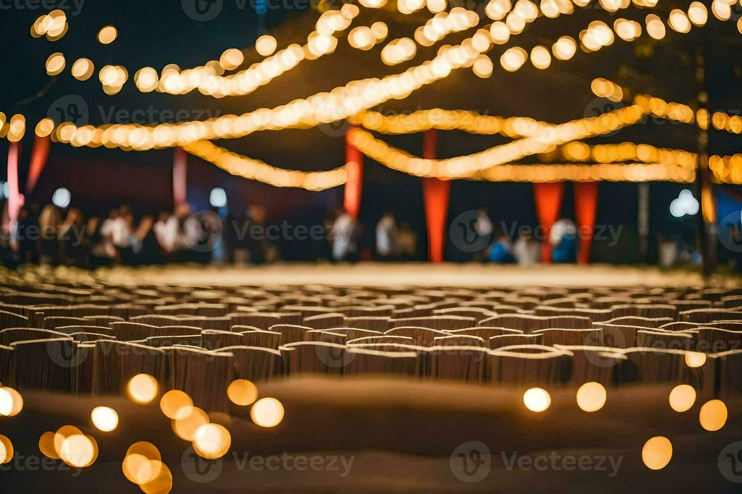 en bröllop ceremoni med lampor och ljus. ai-genererad foto