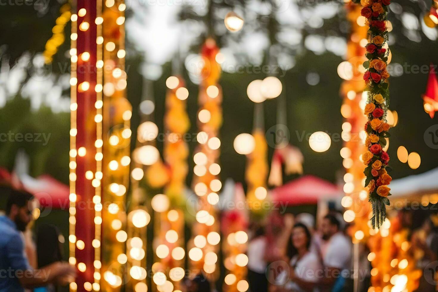 indisk bröllop dekorationer med lampor. ai-genererad foto