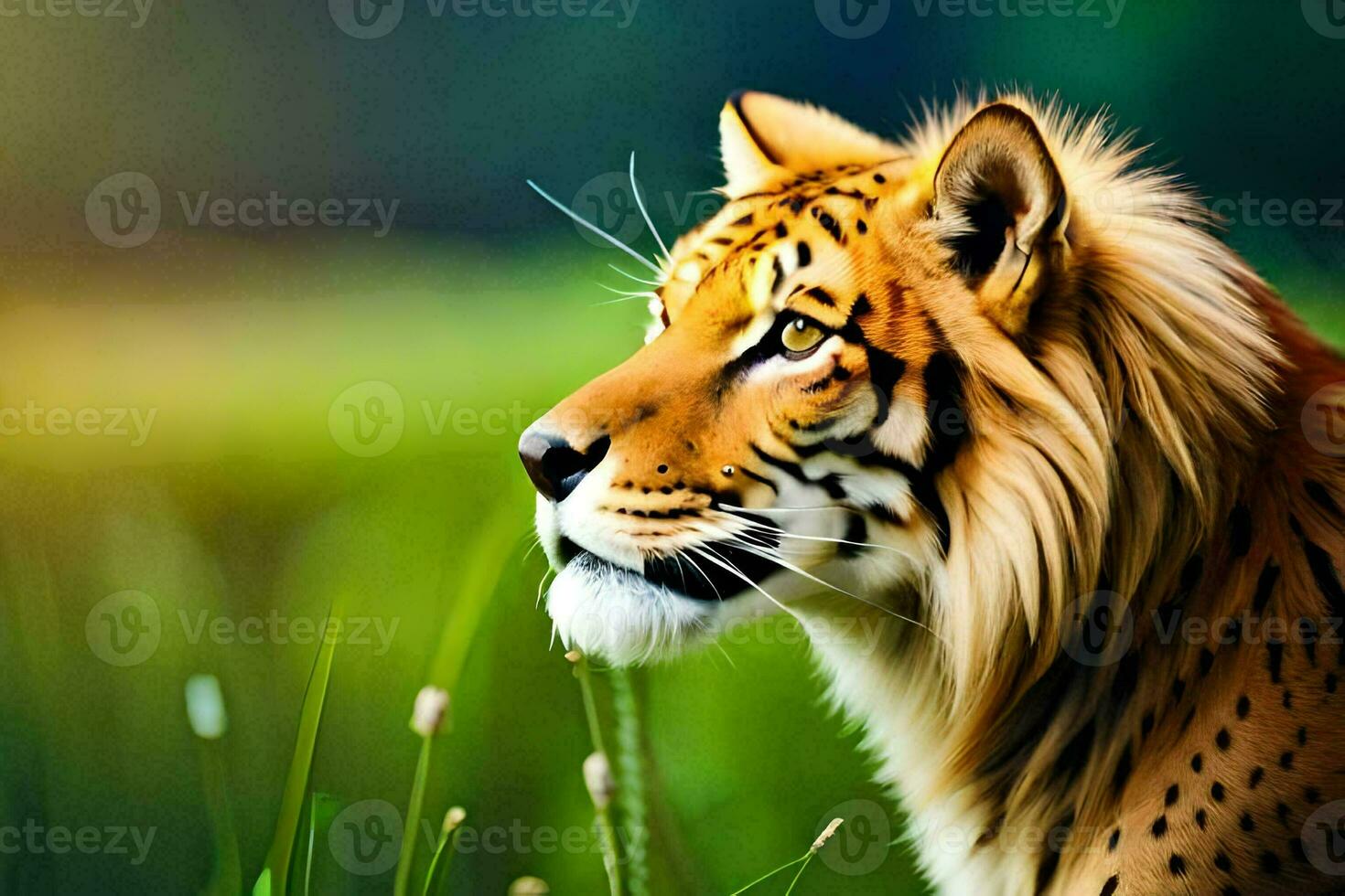 en tiger är stående i de gräs. ai-genererad foto