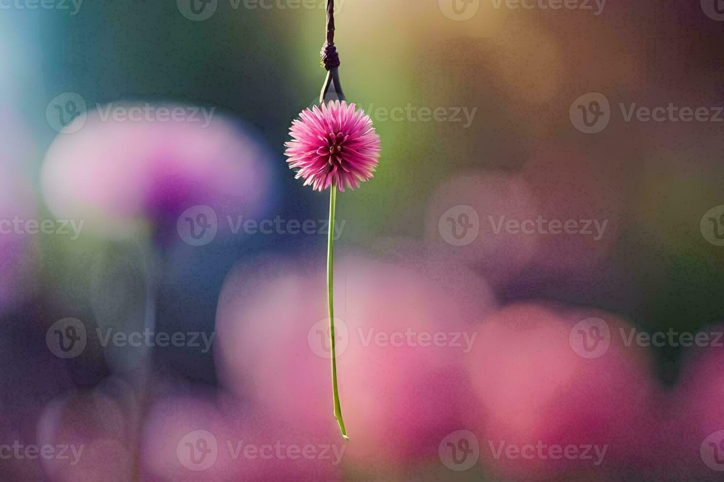 en rosa blomma hängande från en sträng. ai-genererad foto