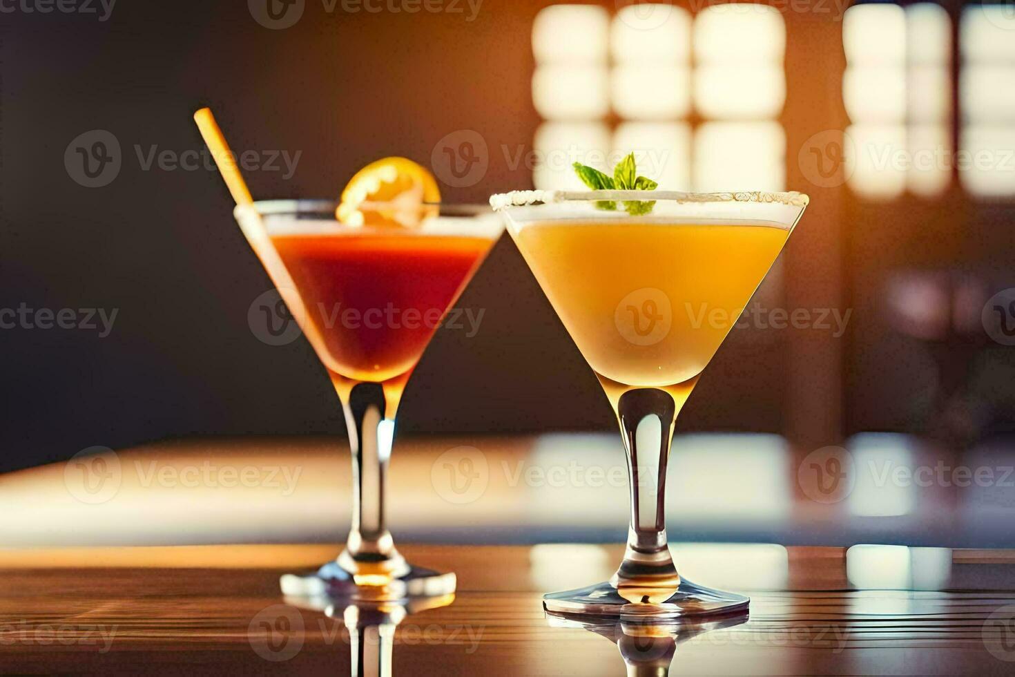 två cocktails på en bar tabell. ai-genererad foto