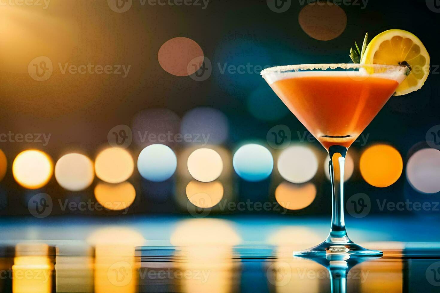 cocktail i en glas med en citron- skiva. ai-genererad foto