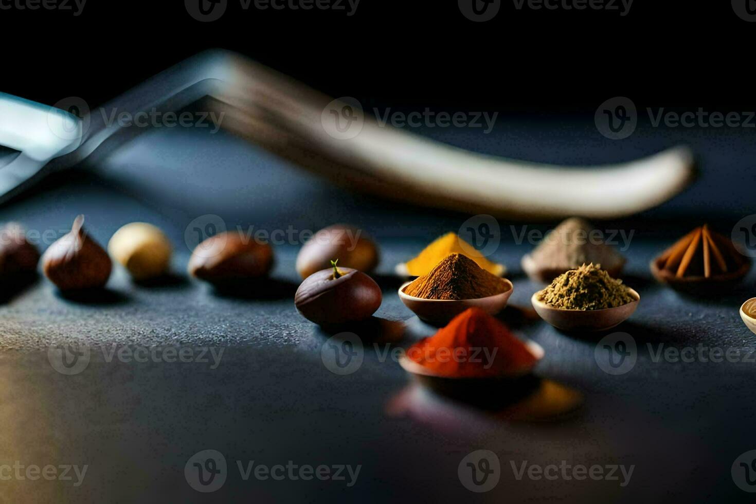 kryddor på en tabell. ai-genererad foto