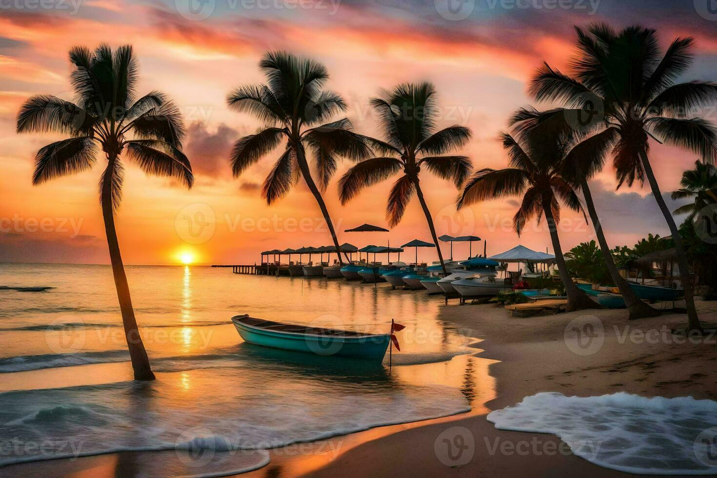 de solnedgång på de strand. ai-genererad foto