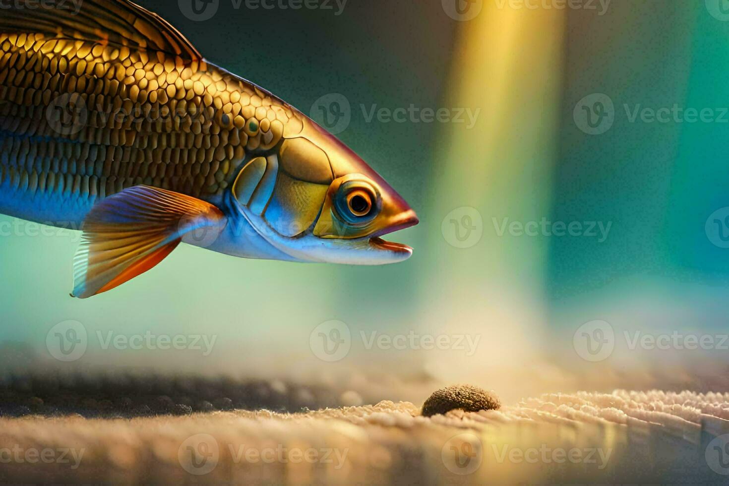 en fisk är stående på de vatten med en ljus ljus. ai-genererad foto