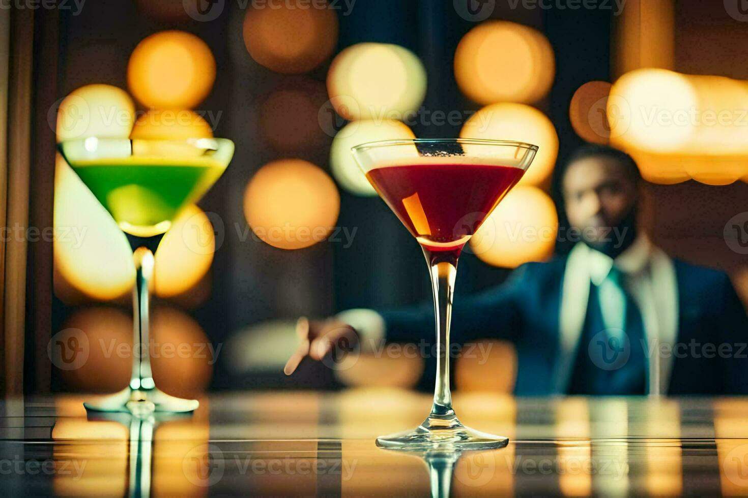 två cocktails på en bar disken. ai-genererad foto