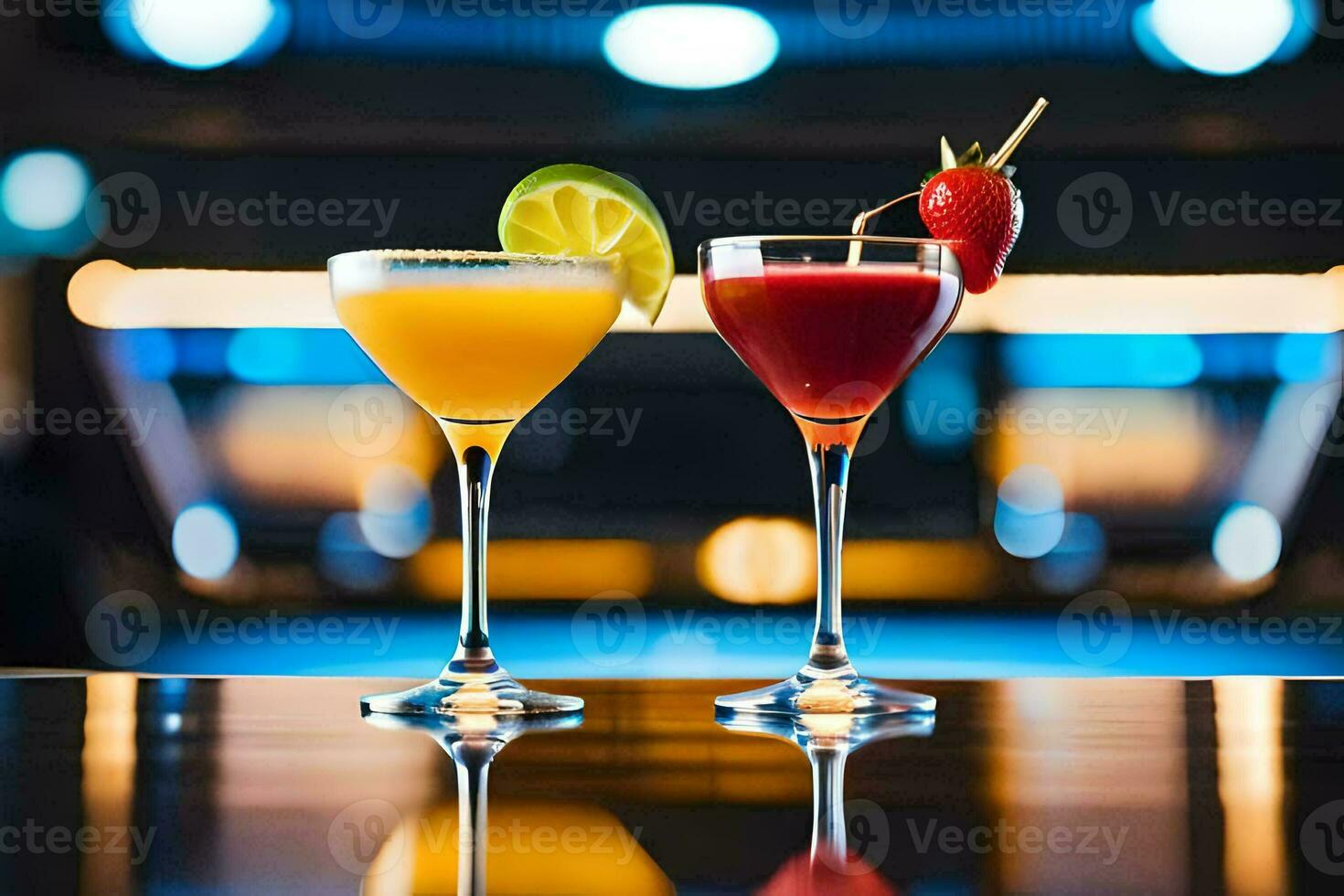 två cocktails på en bar disken. ai-genererad foto