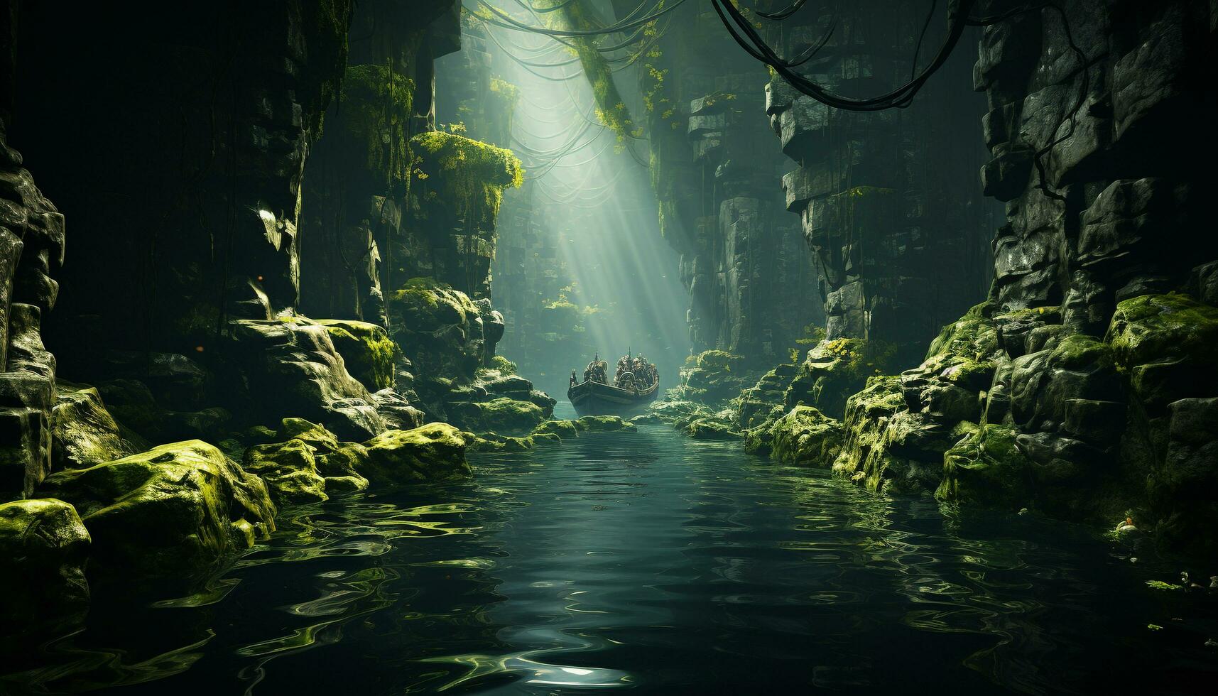 under vattnet sten avslöjar mystisk skönhet i natur mörk djup genererad förbi ai foto