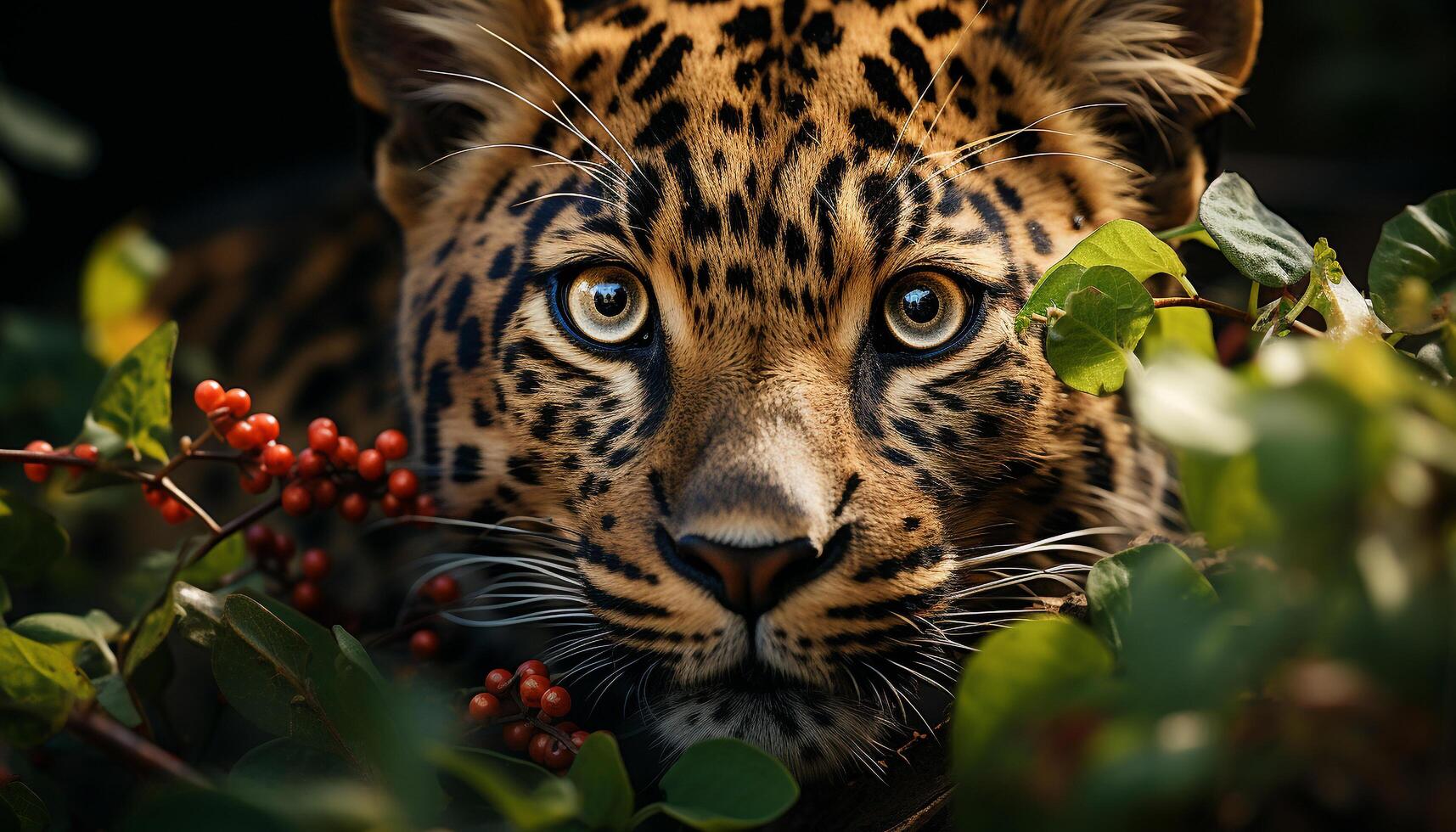 bengal tiger, våldsam skönhet, randig päls, genomträngande ögon, vild natur genererad förbi ai foto