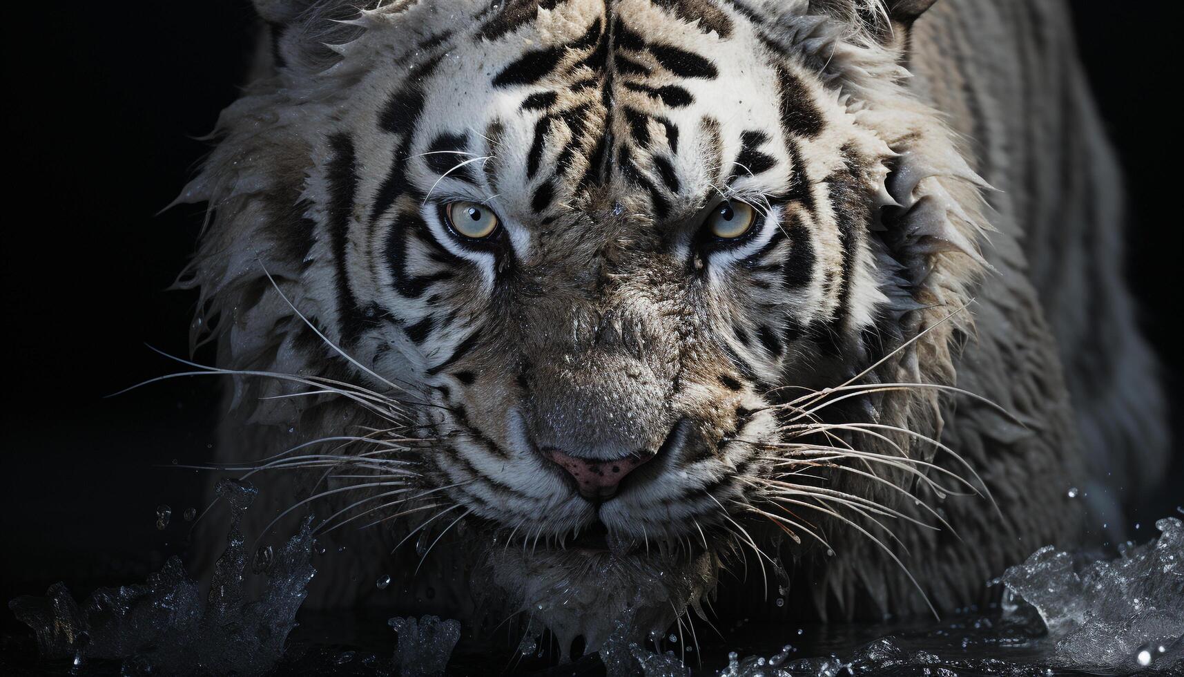 majestätisk bengal tiger, våldsam och skön, stirrande in i de kamera genererad förbi ai foto