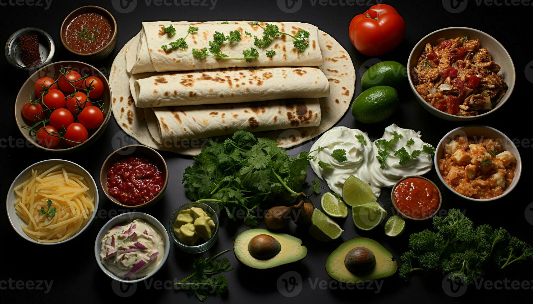 friskhet och smak på en tallrik, en gourmet mexikansk måltid genererad förbi ai foto