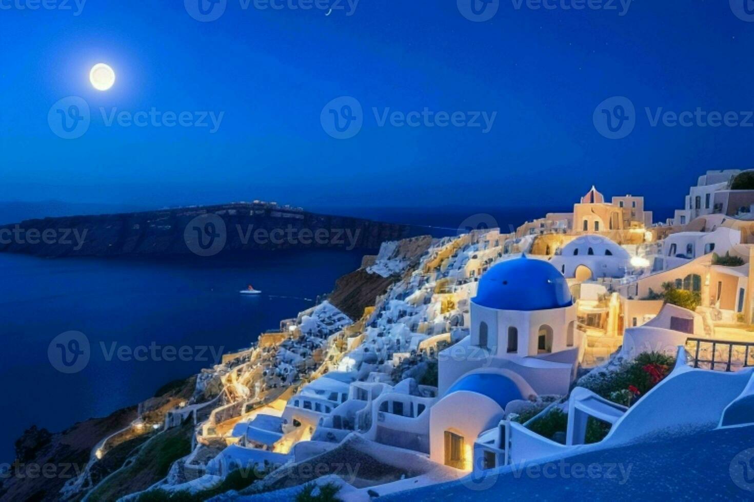 landskap medelhavs santorini ö, grekland . ai generativ proffs Foto