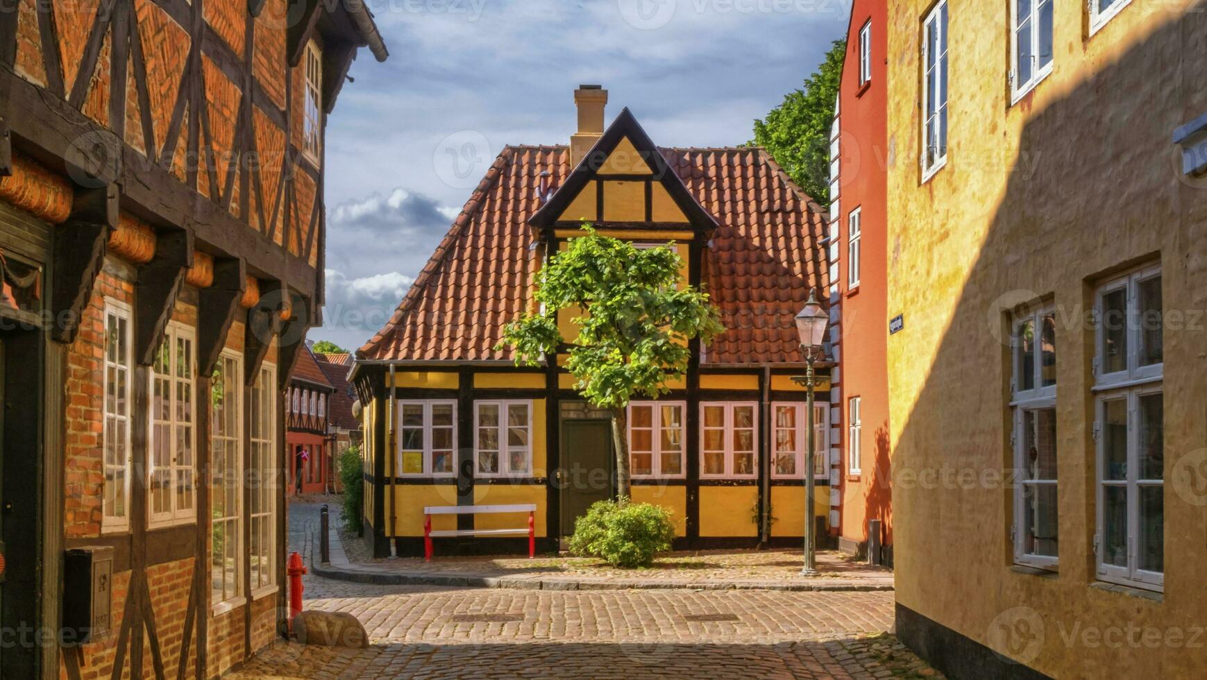 gata och hus i ribe stad, Danmark foto