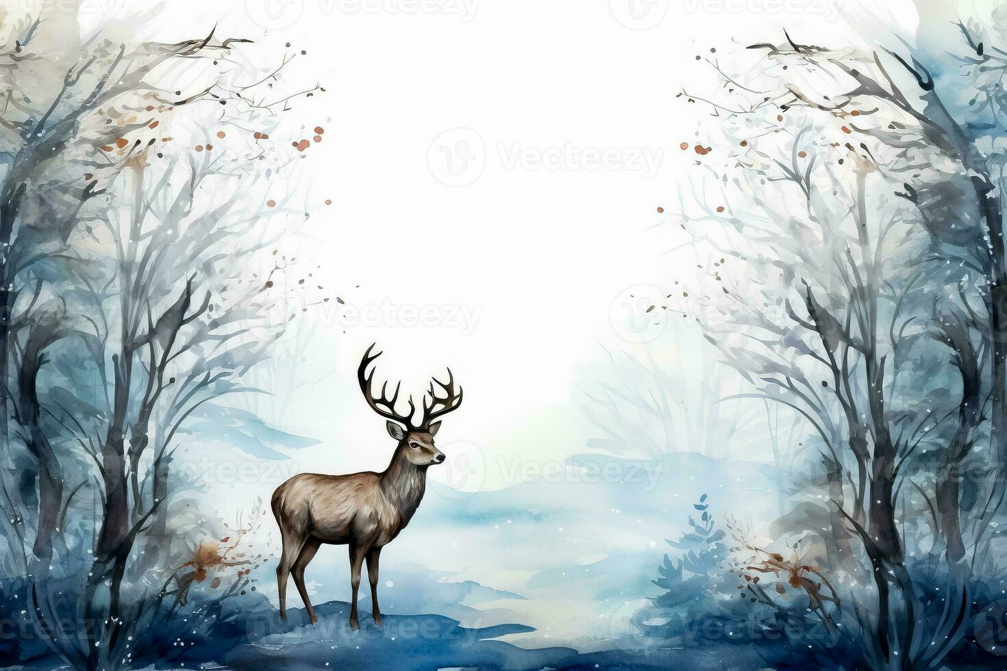 vinter- vilda djur och växter vattenfärg illustrationer jul tema bakgrund med tömma Plats för text foto