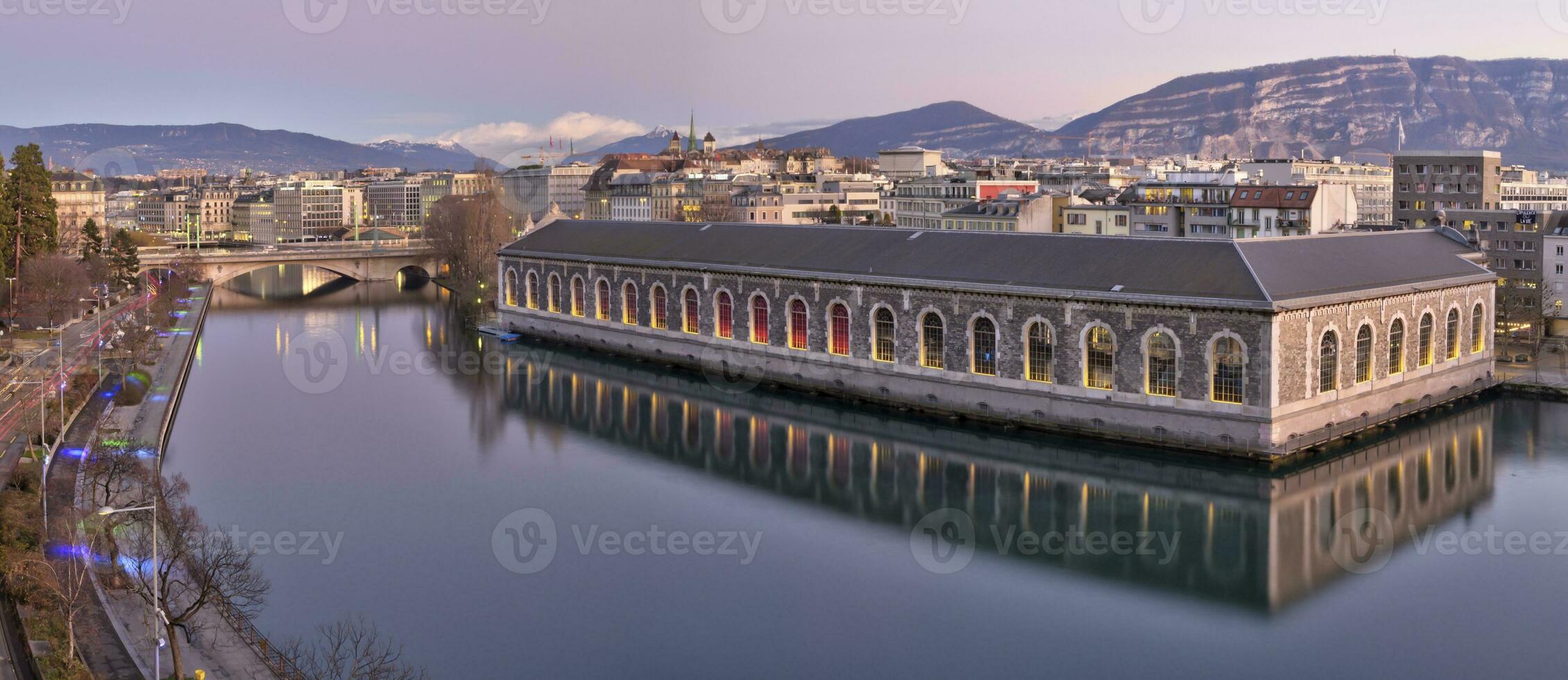 bfm och rhone flod, Genève, schweiz foto