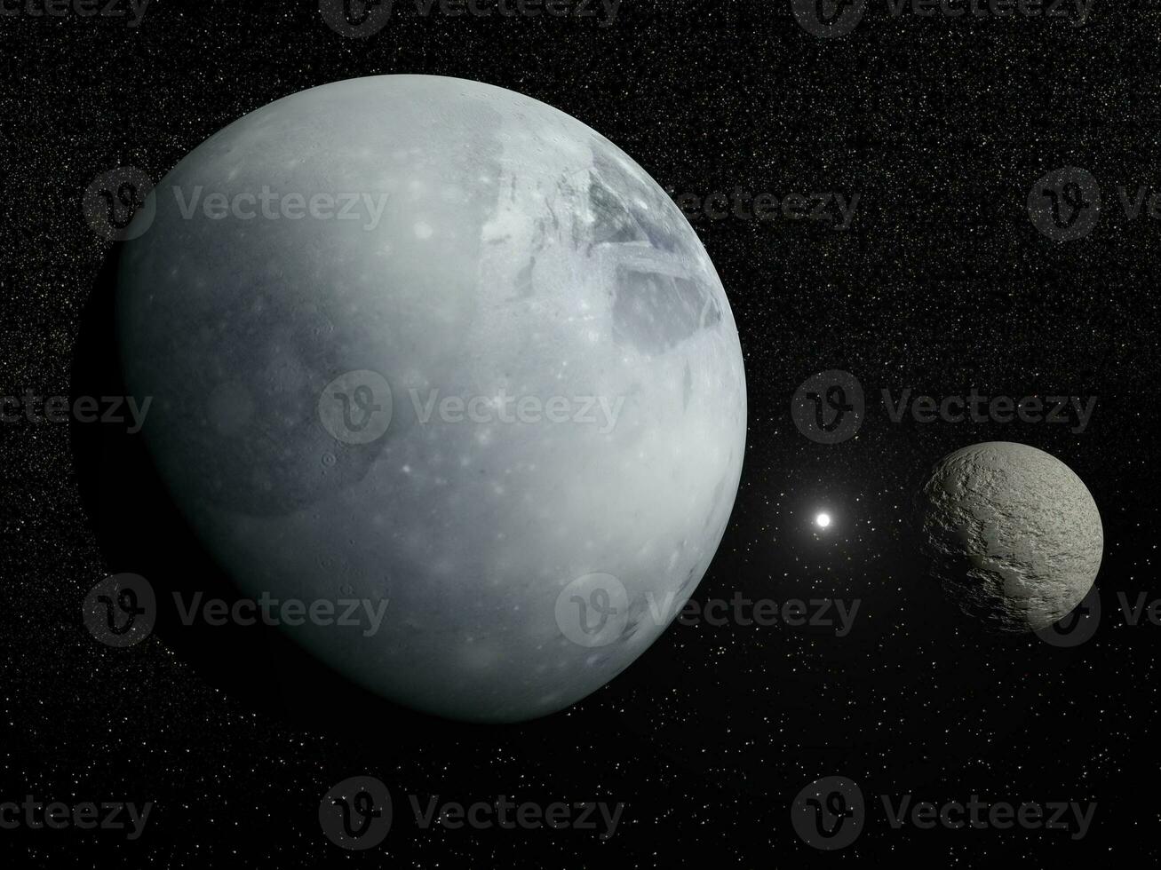 pluton, charon och polaris stjärna - 3d framställa foto