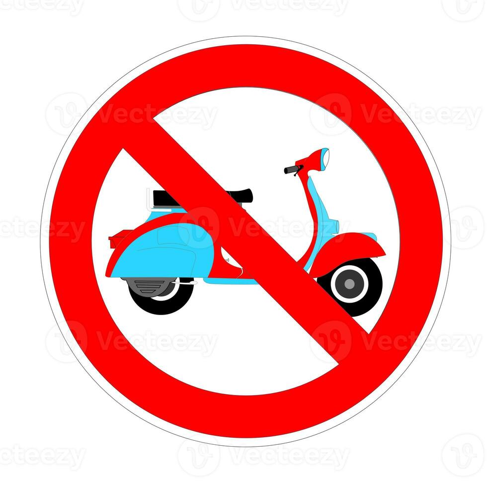 Nej moped eller skoter förbjuden tecken, röd förbud symbol foto