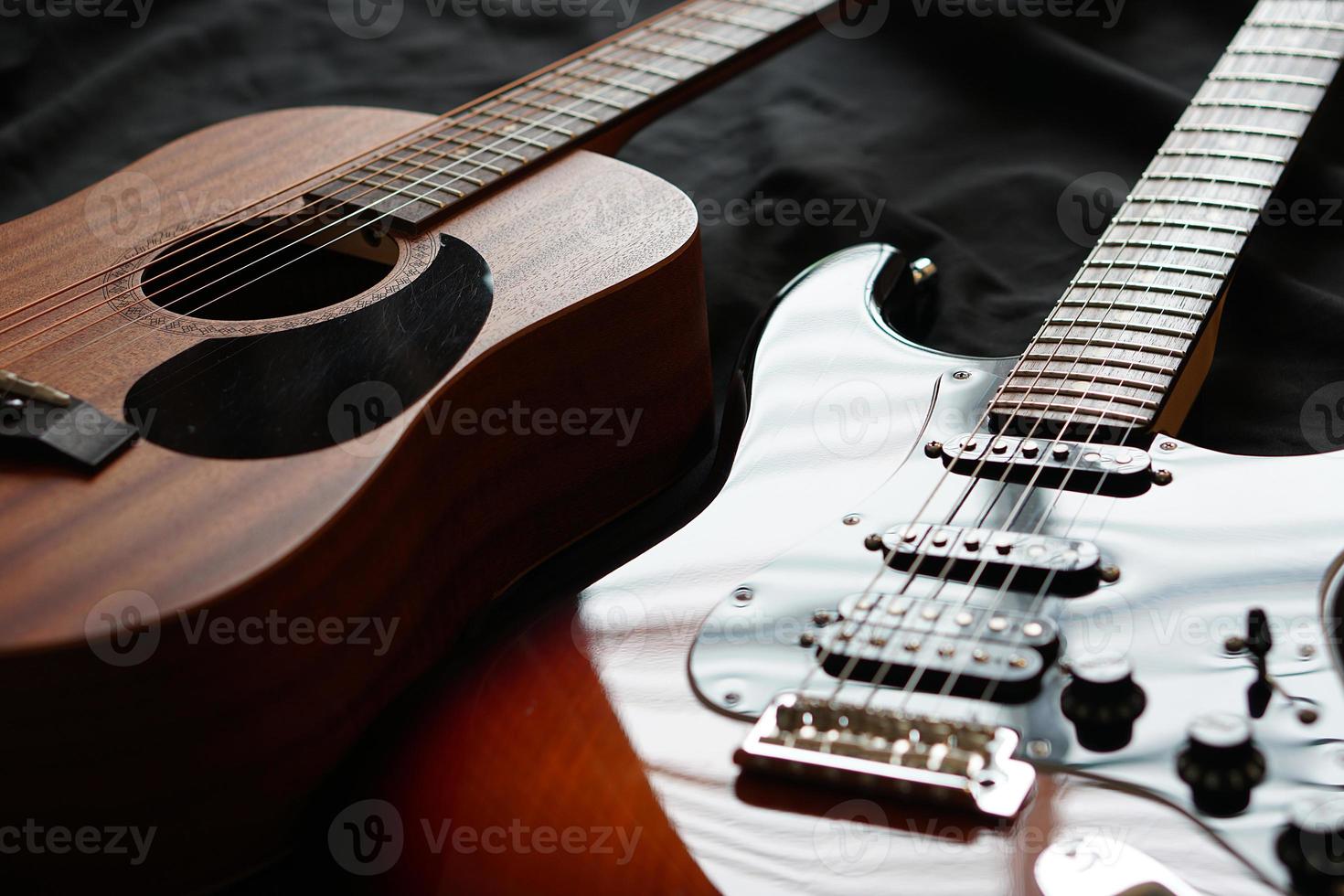 elgitarr och akustisk gitarr, makroabstrakt foto