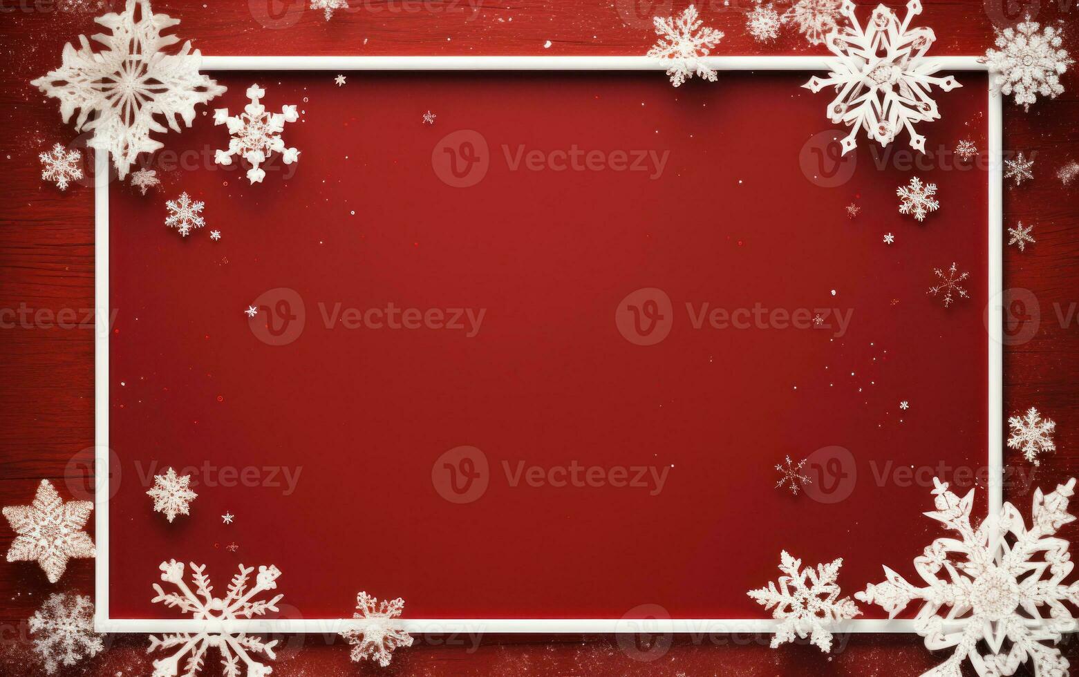 vit snöflingor på de röd bakgrund med fri Plats för din lyckönskningar. modern jul Semester kort. glad jul foto