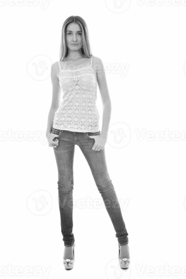 blond kvinna modell Framställ isolerat på vit bakgrund foto