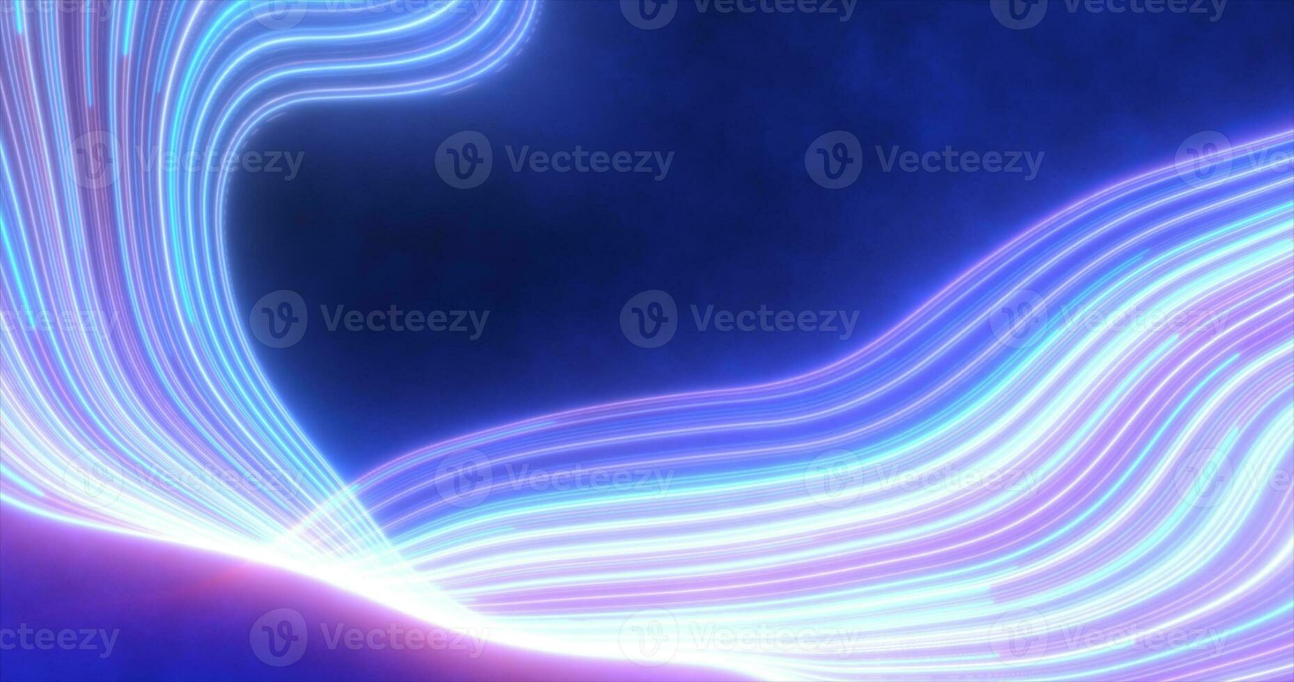 abstrakt ljus blå lila lysande flygande vågor från vriden rader energi magisk bakgrund foto