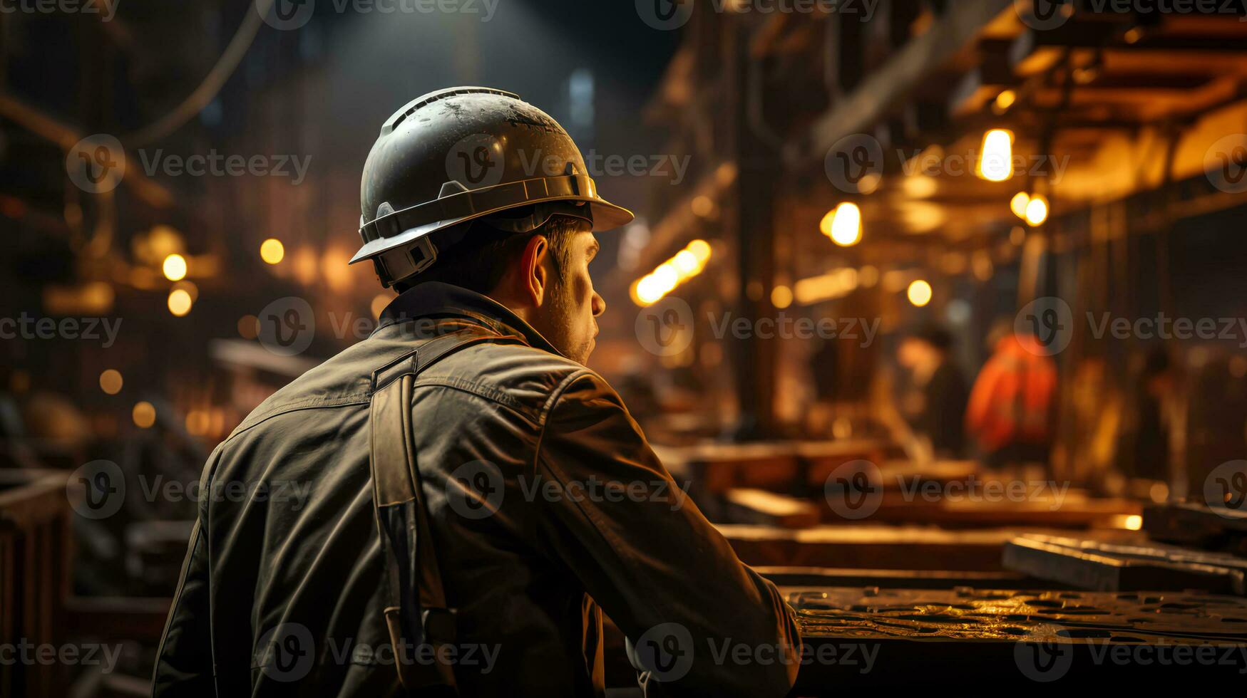 olja raffinaderi ingenjör, olja industri arbetstagare står i främre av en stor kemisk växt foto