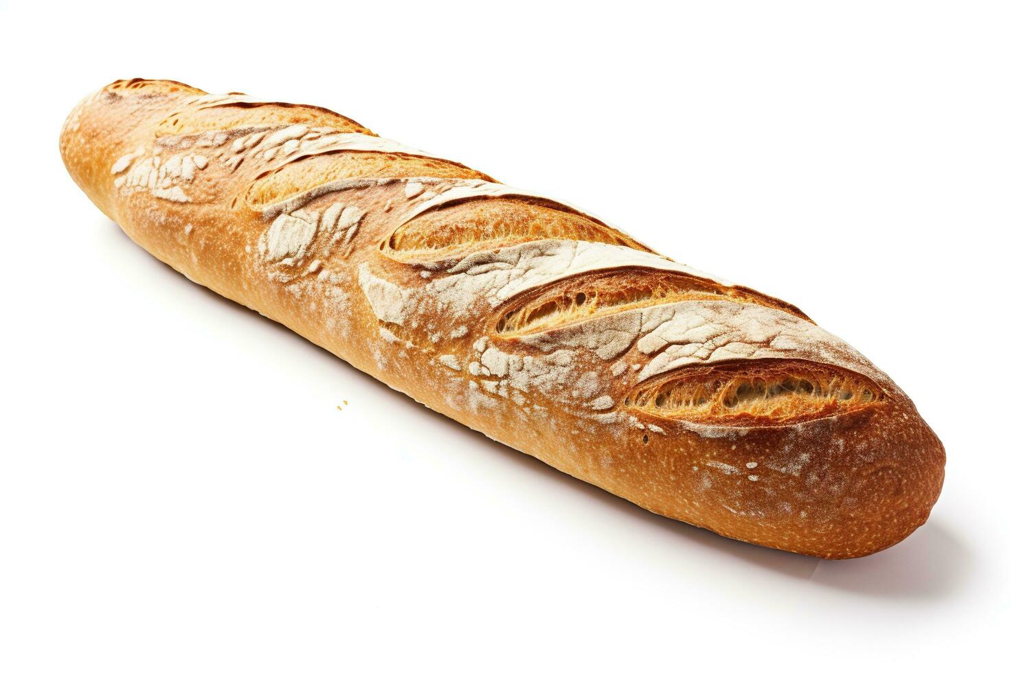 nyligen bakad hemlagad franska baguette på vit bakgrund. foto