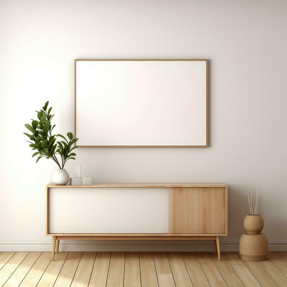 minimalistisk ram och trä- trösta med silhuett belysning ai genererad foto