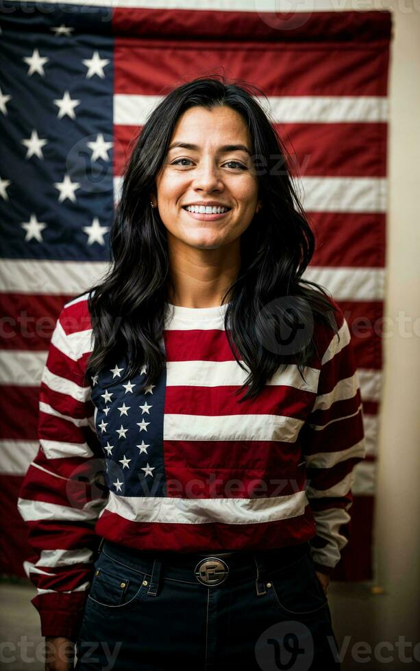 Foto av amerikan människor med flagga, generativ ai