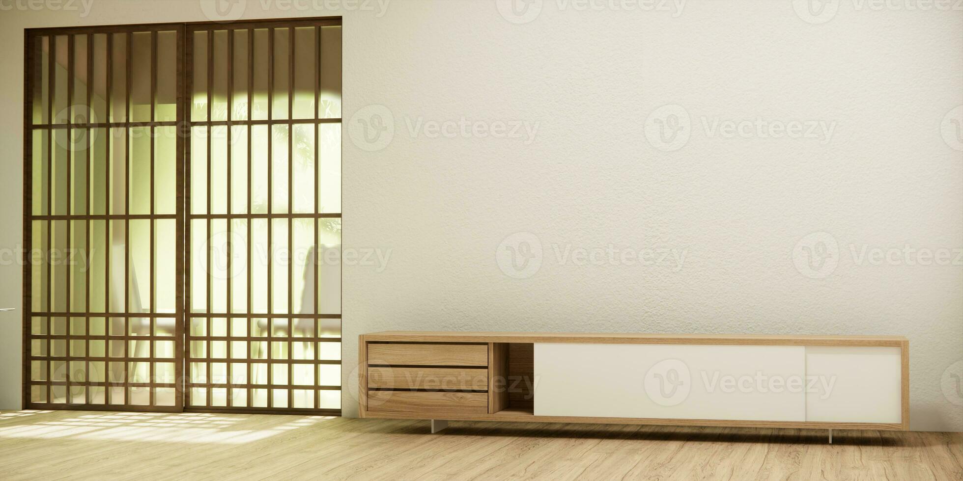 skåp i hall rena japansk minimalistisk rum interiör. foto