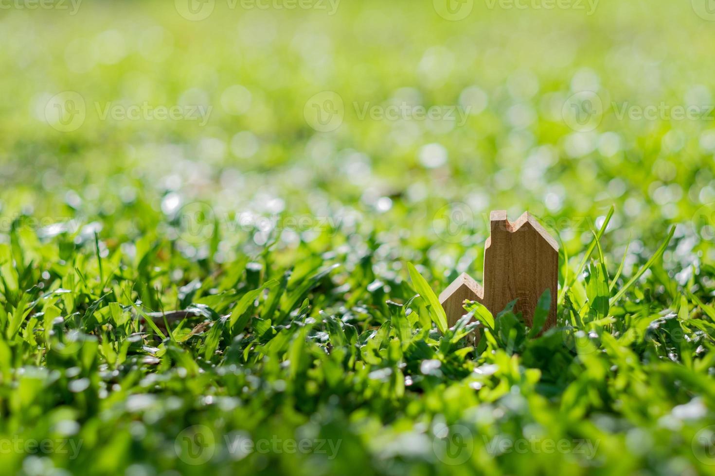 miniatyrhusmodell på gräsbakgrund foto