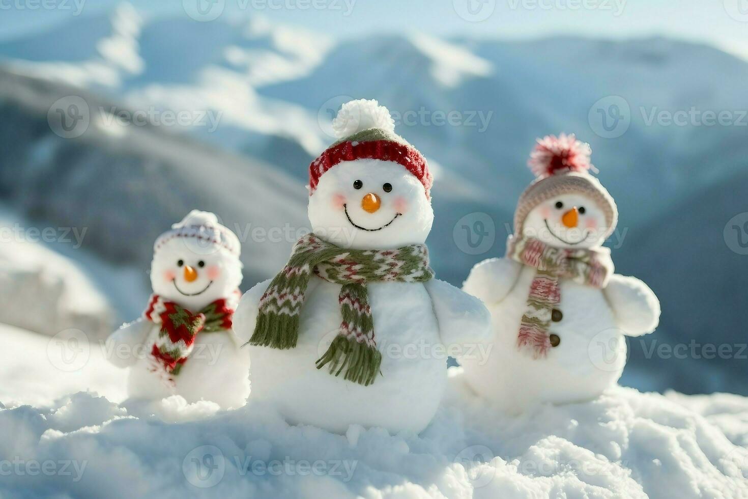 Lycklig snögubbar i berg, kopia Plats. generativ ai. foto