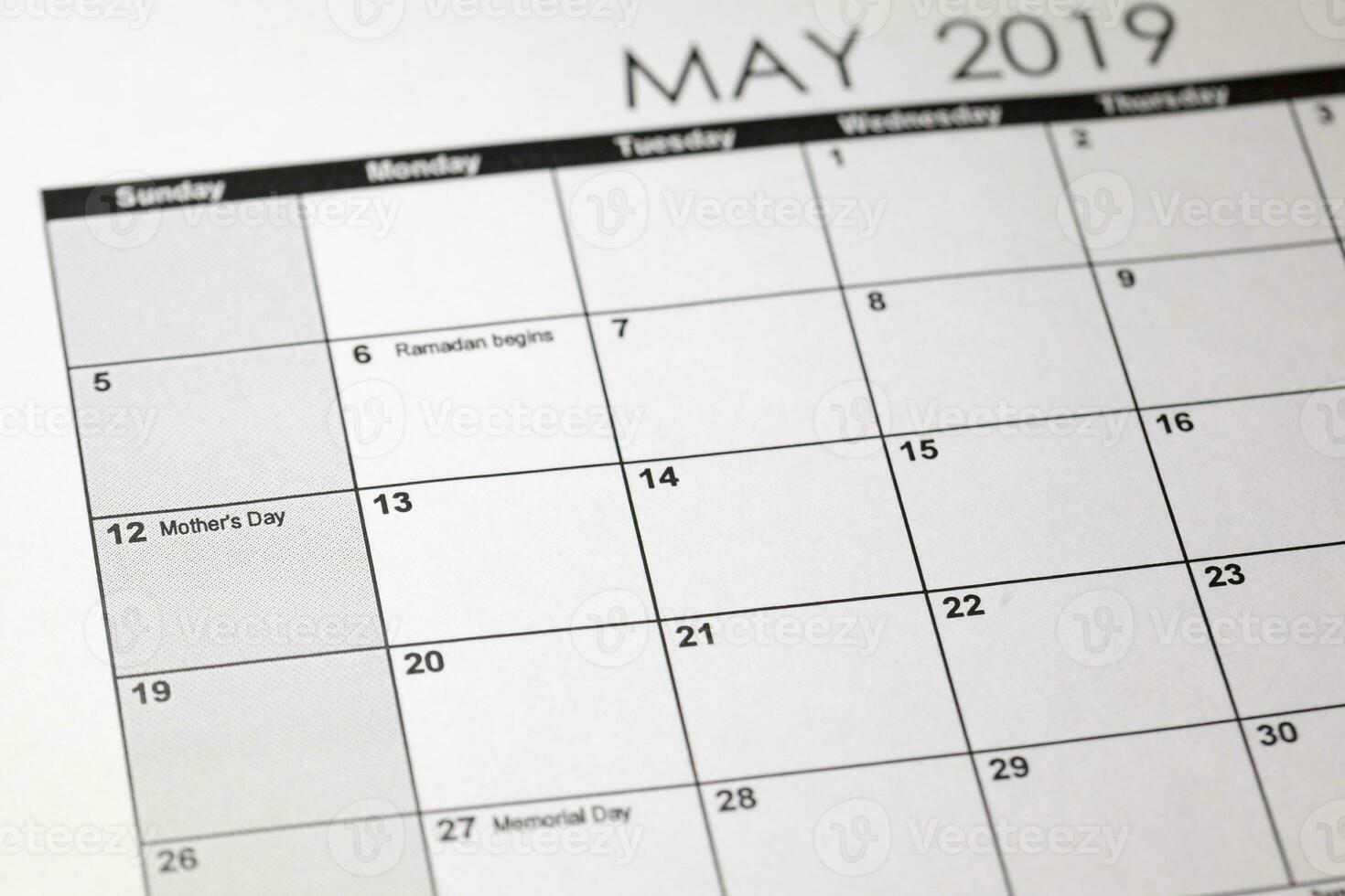 begrepp bild av en kalender Foto med selektiv fokus på mor s dag dag 12 Maj 2019.